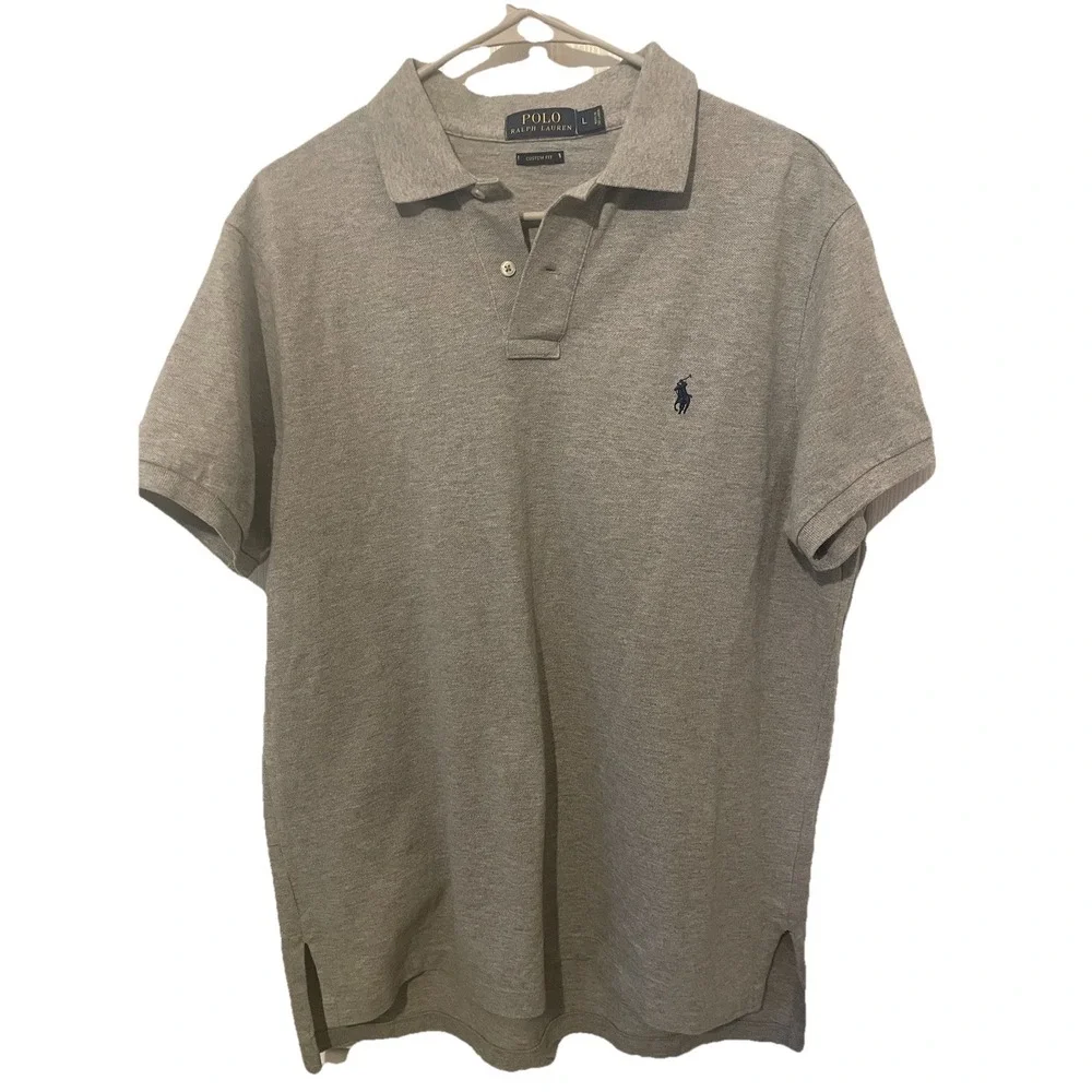 Polo Ralph Lauren Custom Fit Polo Shirt Mens L Gray Short Sleeve Pony Logo